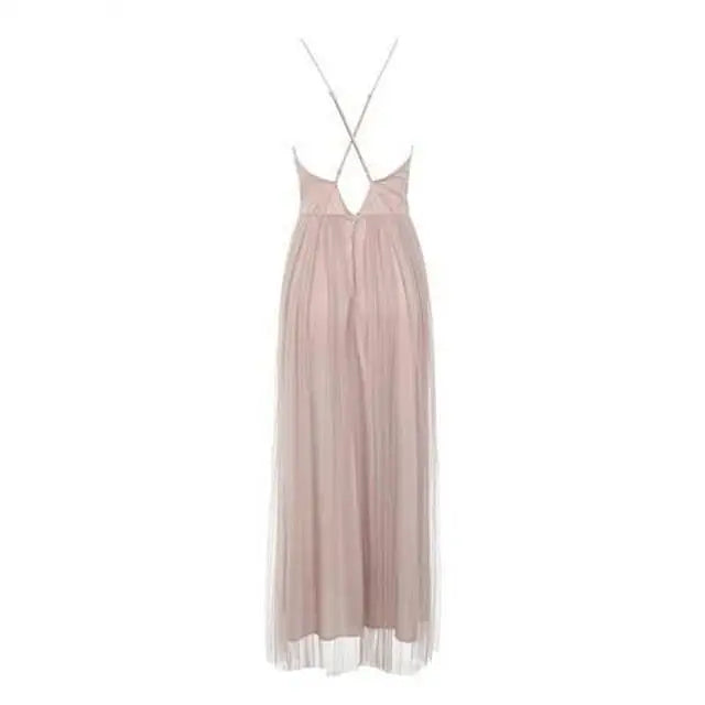 Customizable Deep V Mesh Sling Halter Dress Skirts