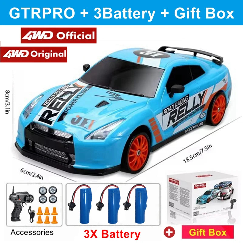 Super Drift RC Car – High-Speed Racing & Drifting with LED Lights, 4 Batteries, Proportional Throttle Control, and Independent Gearbox