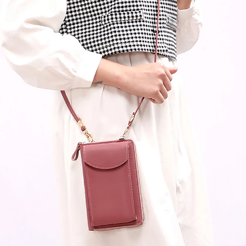 Fashion Small Phone Shoulder Bag Wallet for Women PU Leather Solid Color Crossbody Bag Casual Shopping Coin Card Handbag Pack