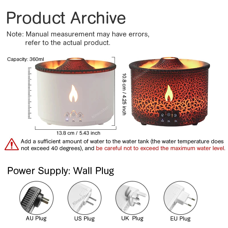 Volcano Flame Aroma Diffuser Jellyfish Smoke Ring Air Humidifier – 360ml Essential Oil Diffuser