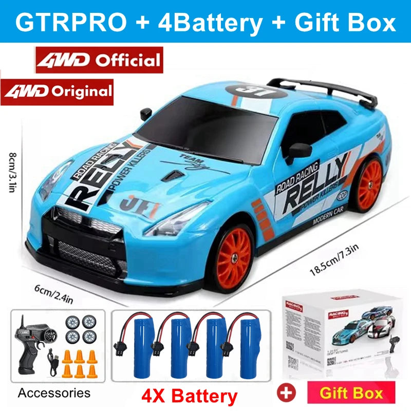 Super Drift RC Car – High-Speed Racing & Drifting with LED Lights, 4 Batteries, Proportional Throttle Control, and Independent Gearbox