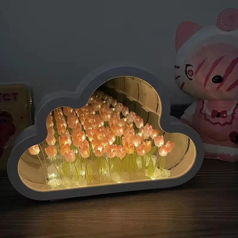 Tulip Cloud Sea of Flowers Night Light – Artistic Mirror Light for Romantic Ambience