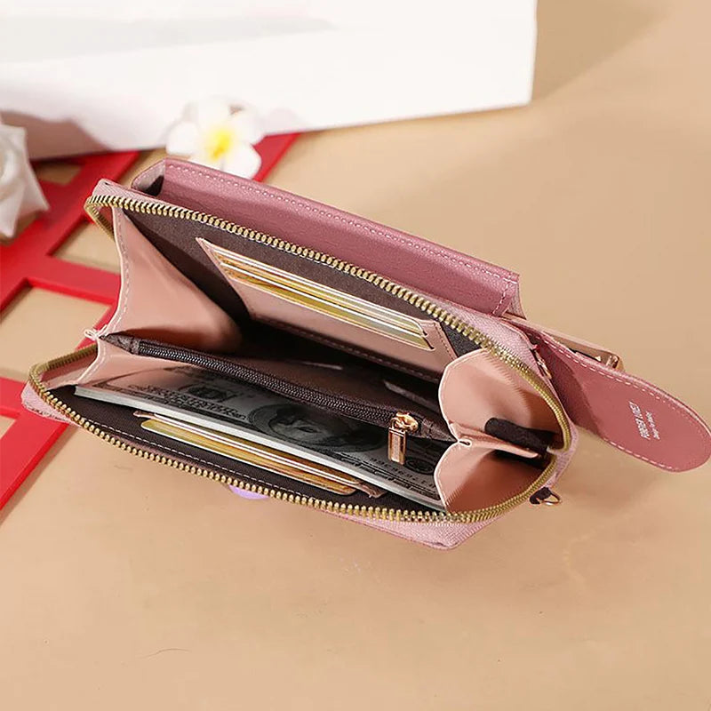 Fashion Small Phone Shoulder Bag Wallet for Women PU Leather Solid Color Crossbody Bag Casual Shopping Coin Card Handbag Pack