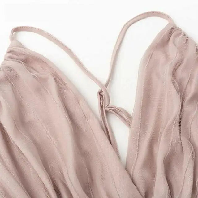 Customizable Deep V Mesh Sling Halter Dress Skirts