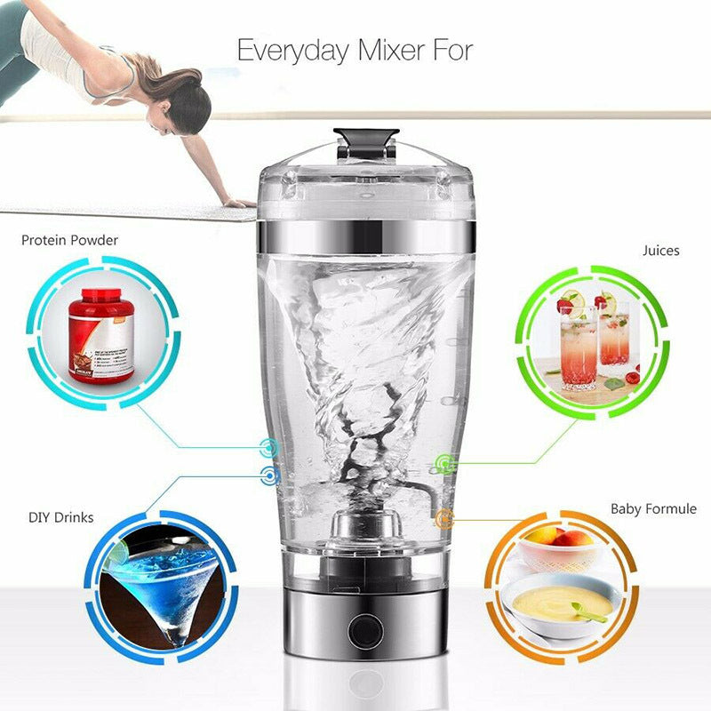 Electric Protein Shake Bottle – USB Rechargeable Milk & Coffee Blender for Sports & Fitness