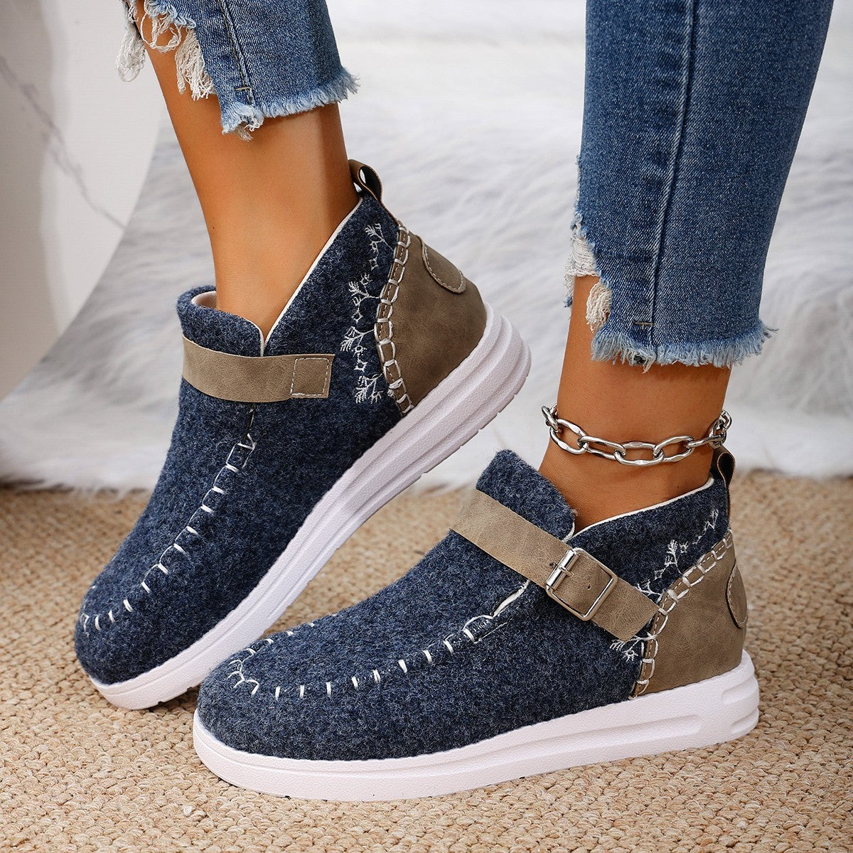 Thick Burr Warm Cotton Shoes – Suede Flat Winter Footwear for Men & Women | Sizes 36–43