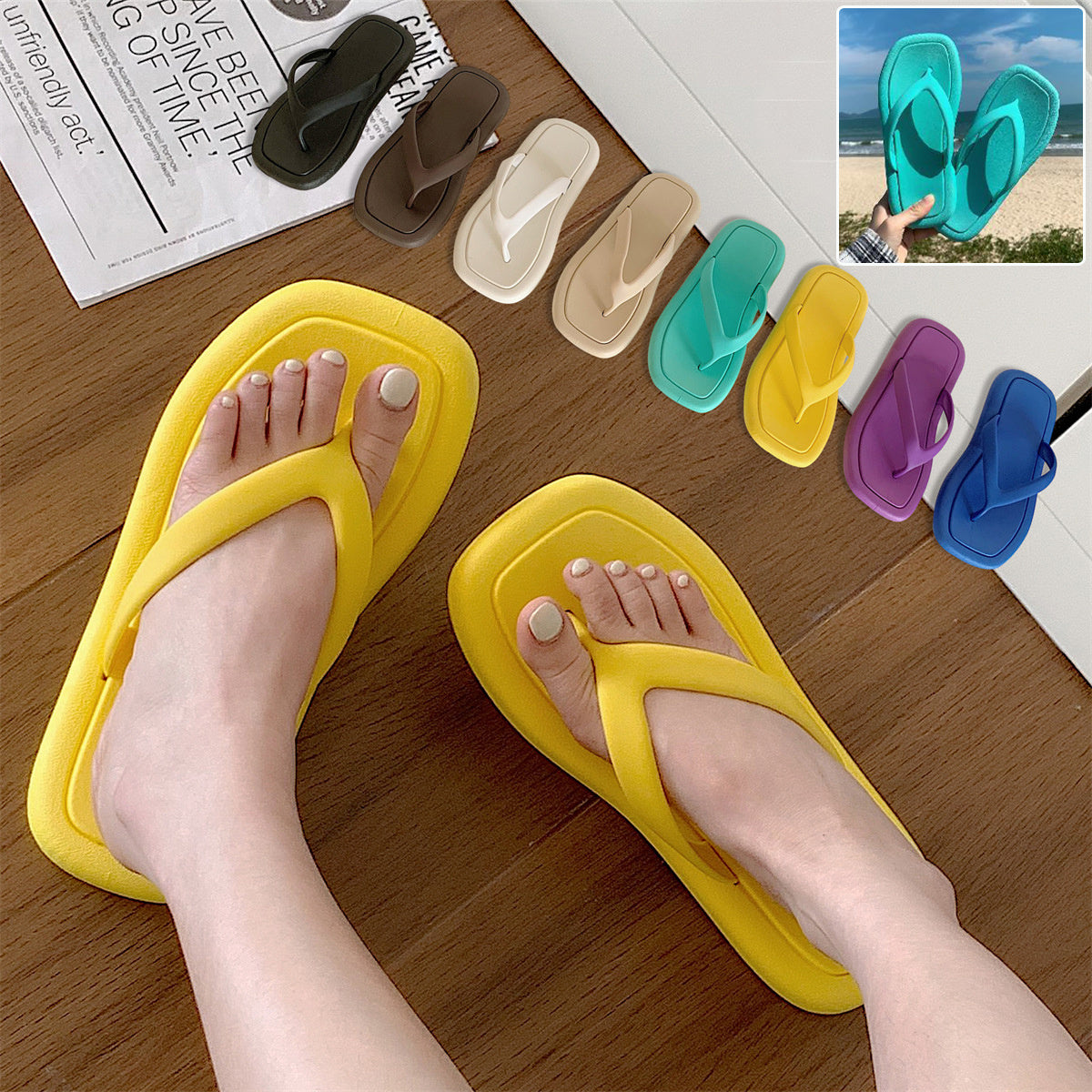 Fashion Solid Color Flip-Flops – Women’s Soft Bottom PVC Slippers for Everyday Comfort