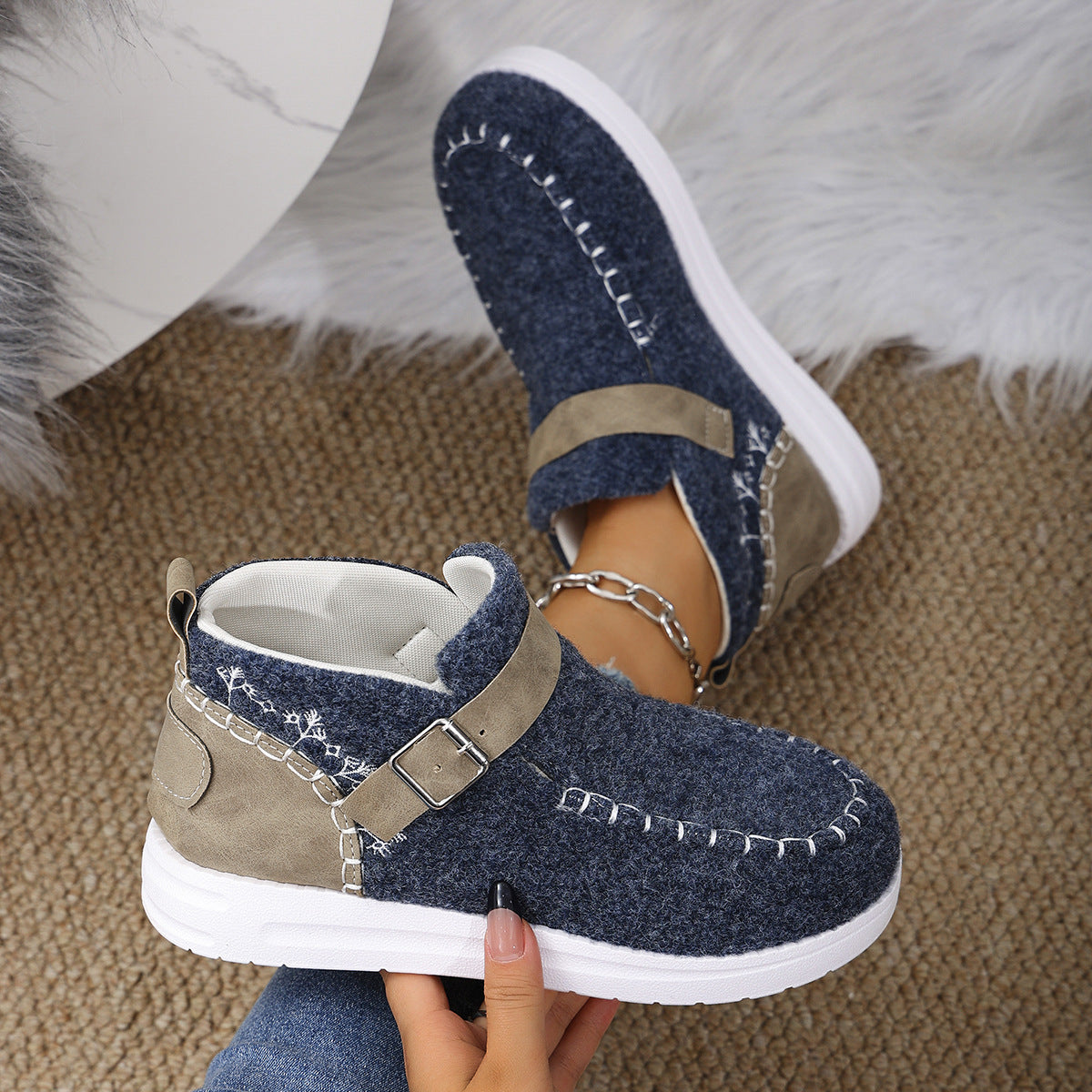 Thick Burr Warm Cotton Shoes – Suede Flat Winter Footwear for Men & Women | Sizes 36–43