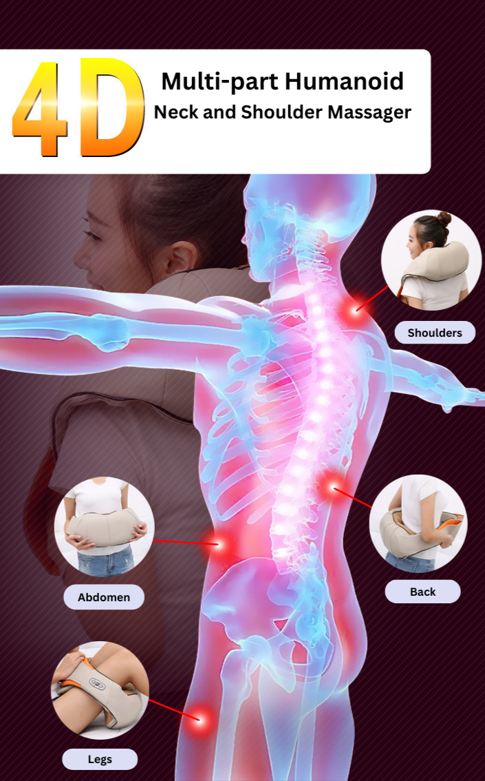 Multifunctional Kneading Massager for Lumbar, Neck, Shoulder & Leg – Physiotherapy Massager for Body pain - Deep Tissue 3D Kneading Pillow - Relieve Muscle Pain