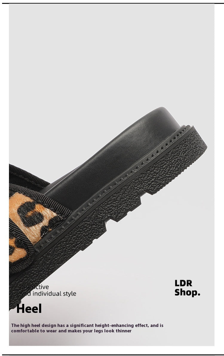 Leopard Print Summer Slippers for Women – Round Toe Flat Bottom with Buckle | Sizes 35–43