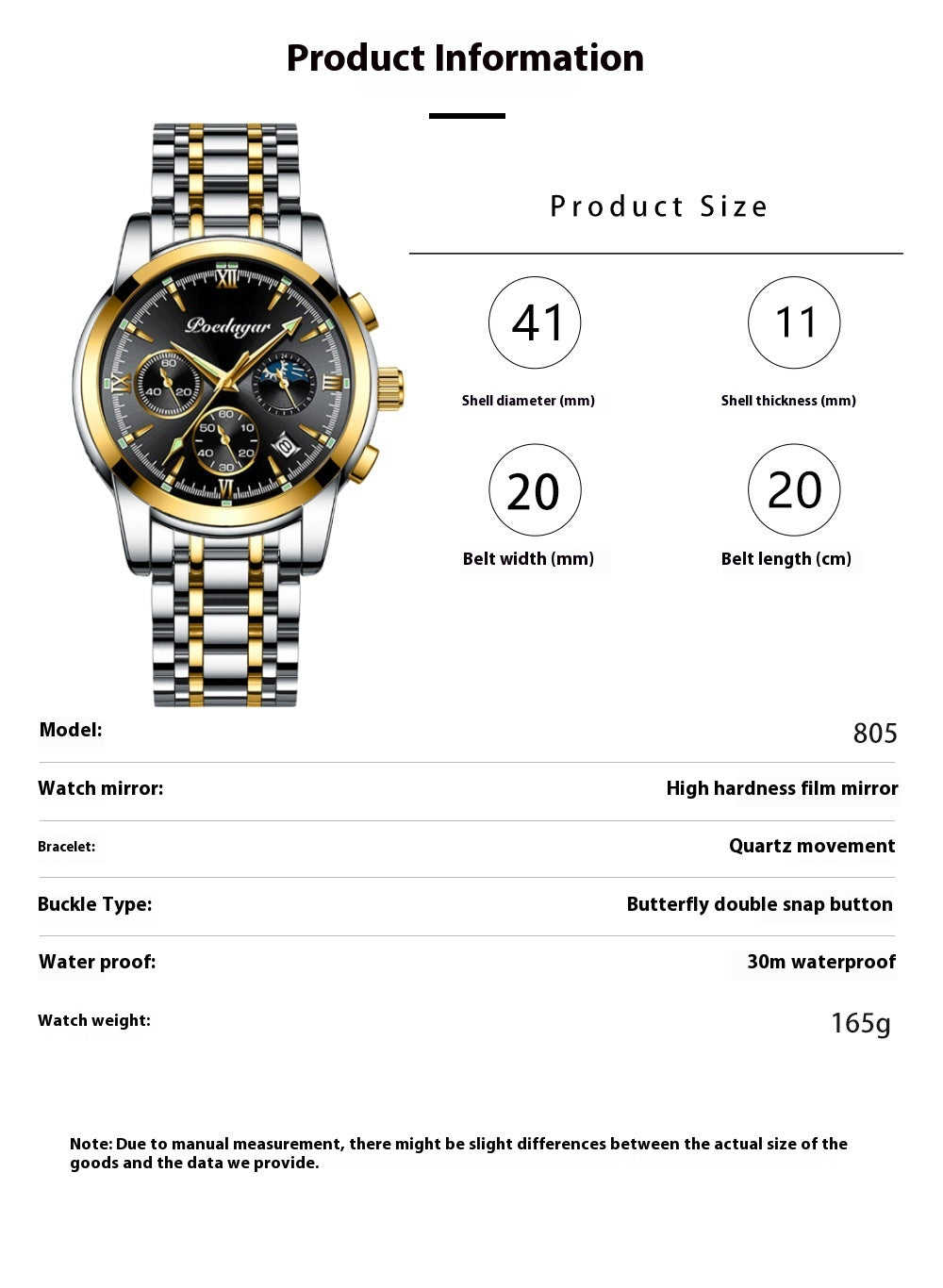Multifunctional Luminous Waterproof Quartz Watch for Men
