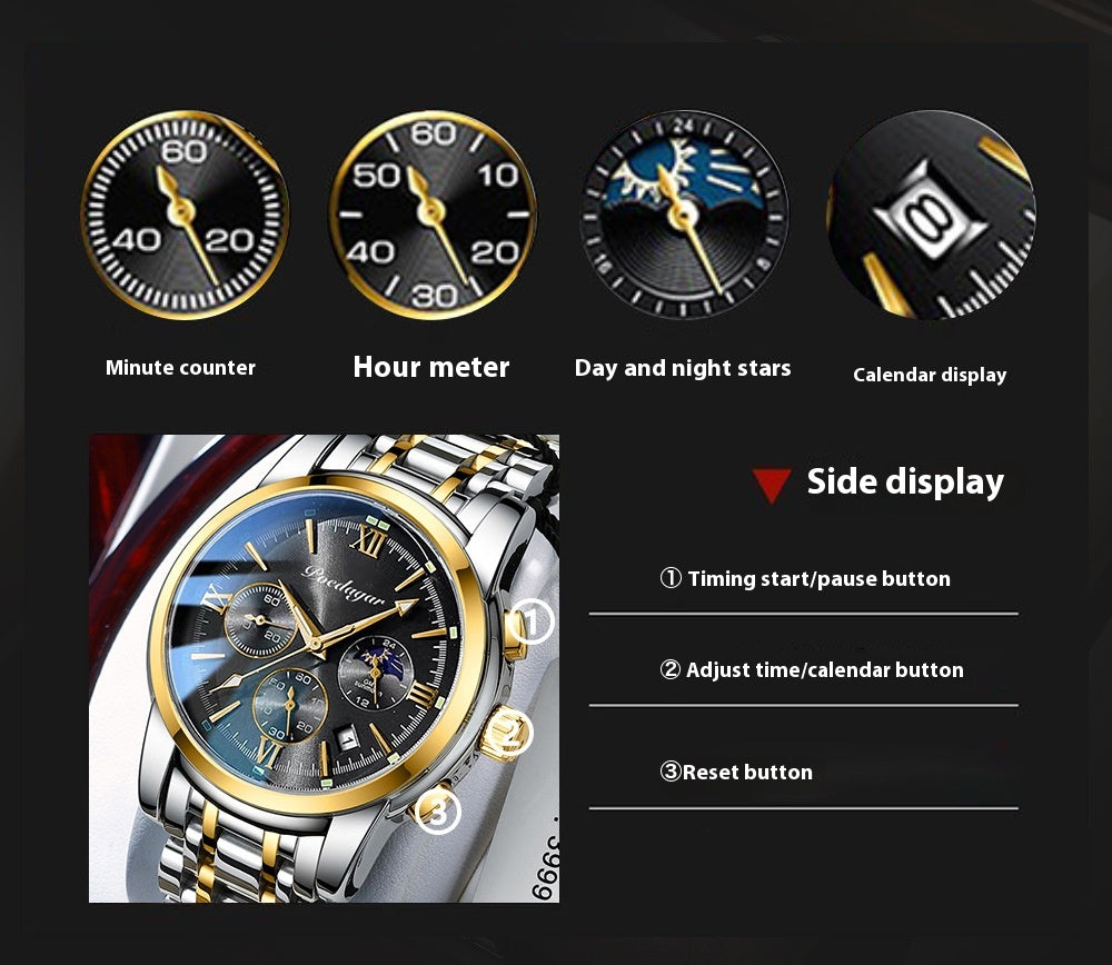 Multifunctional Luminous Waterproof Quartz Watch for Men