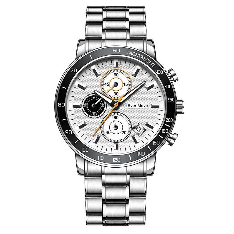 Luminous Waterproof Steel Watch – Sleek Design with Triple Sub-Dials