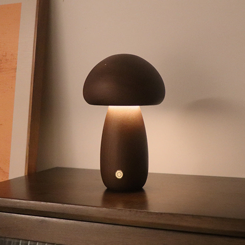 INS Wooden Mushroom LED Night Light with Touch Switch