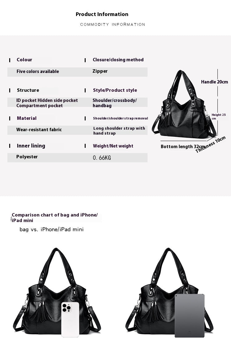 Classic Washed Sheepskin Tassel Shoulder Bag – Genuine Leather Urban Style with Contrast Stitching