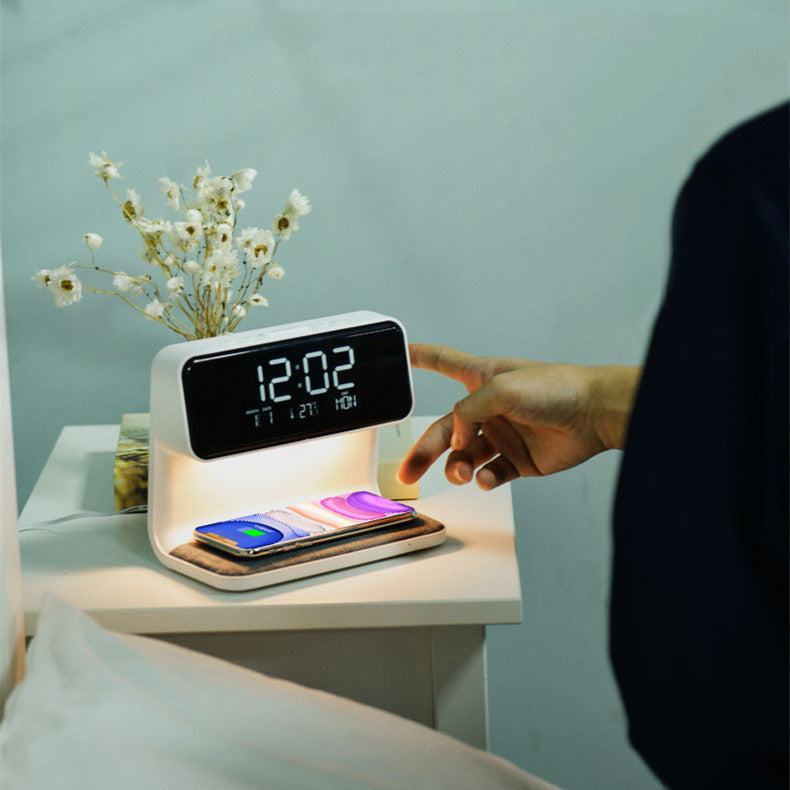 3-in-1 Bedside Lamp with Wireless Charging & LCD Alarm Clock – Touch Control & Dimmable Light