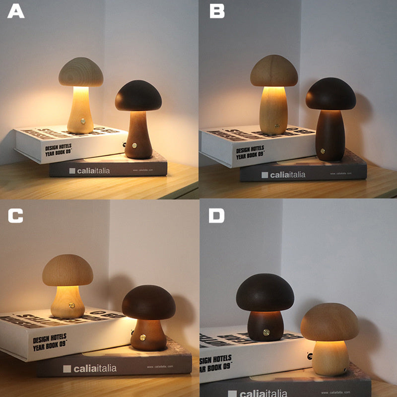 INS Wooden Mushroom LED Night Light with Touch Switch