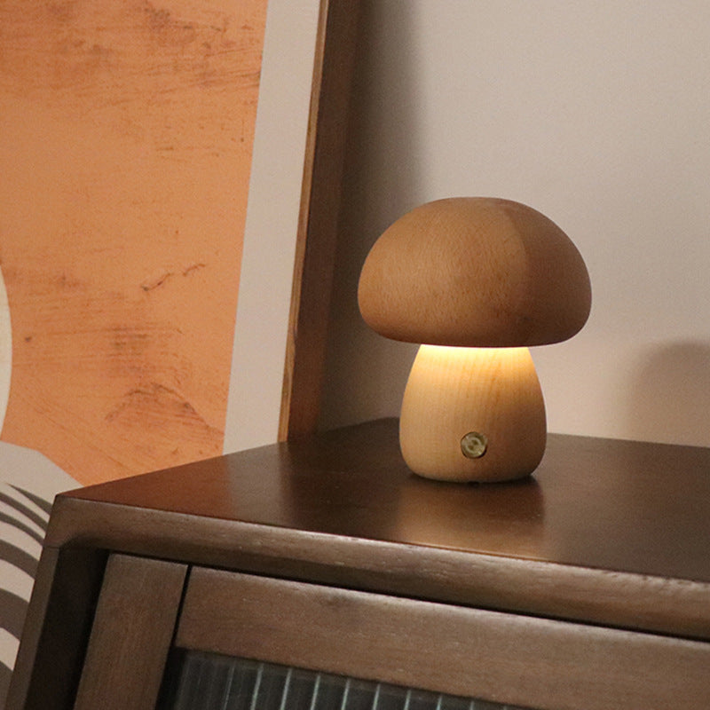 INS Wooden Mushroom LED Night Light with Touch Switch