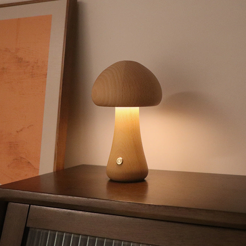 INS Wooden Mushroom LED Night Light with Touch Switch