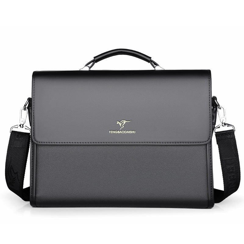 Men’s Horizontal Leather Briefcase – Waterproof PU Business Bag with Handle | Professional Work Bag for Office & Travel