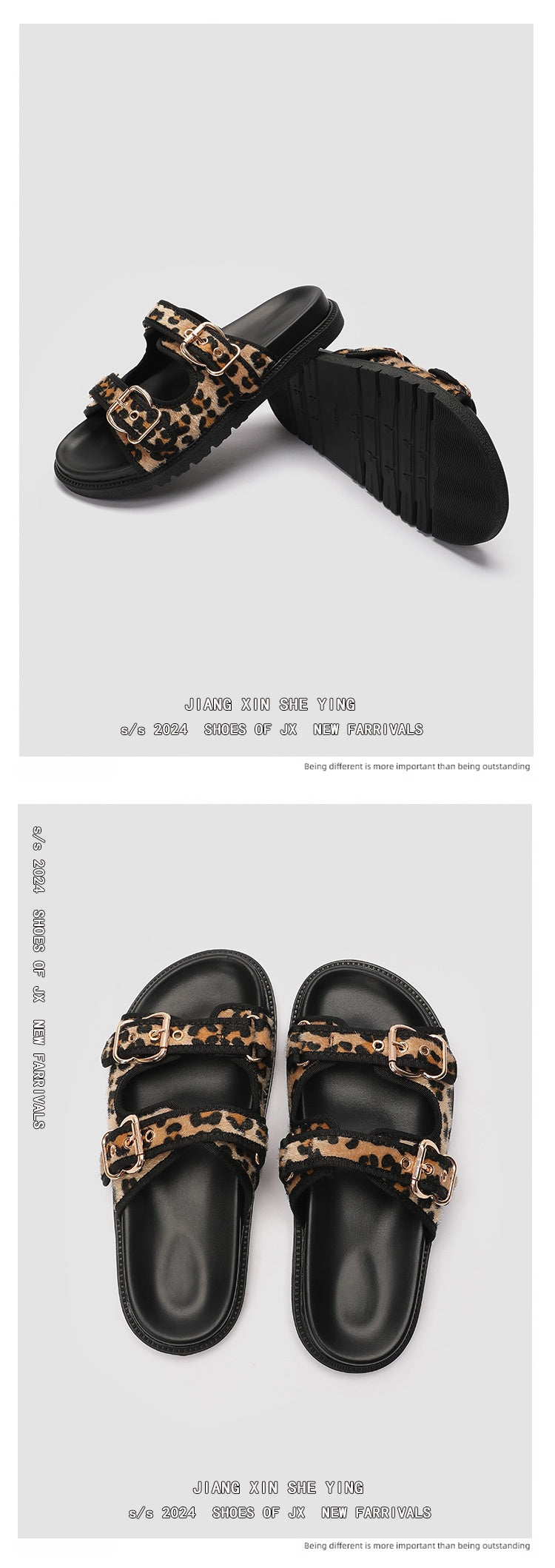 Leopard Print Summer Slippers for Women – Round Toe Flat Bottom with Buckle | Sizes 35–43
